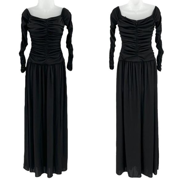 TANYA TAYLOR Marla Ruched Maxi Fit and Flare Dress Off Shoulder Long Sleeve NEW - Picture 7 of 15